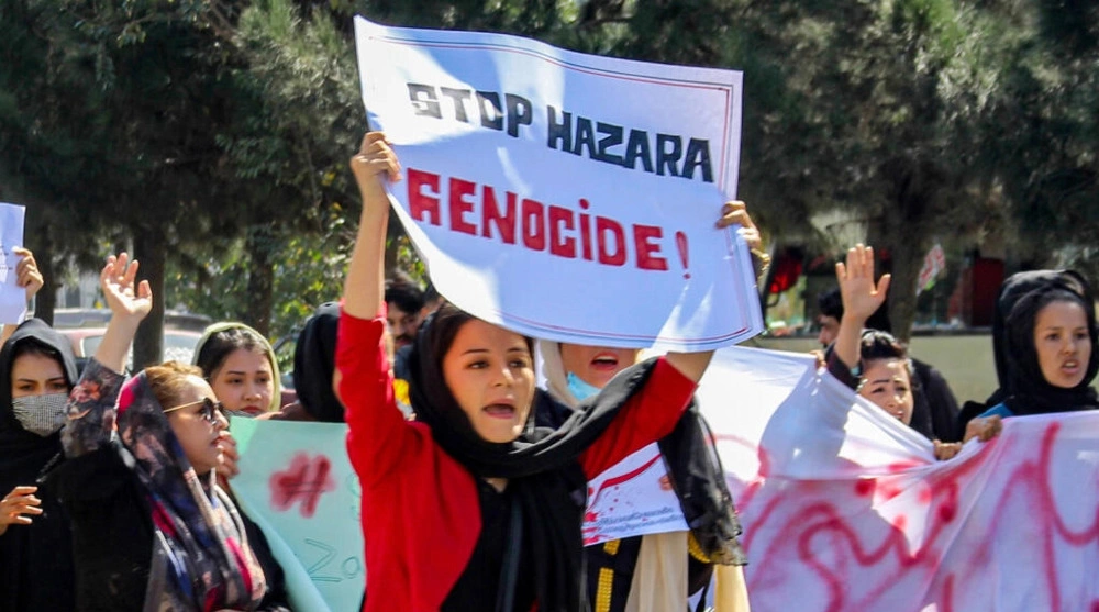 Hazara women protesting after an attack on an education centre in Kabul in 2022