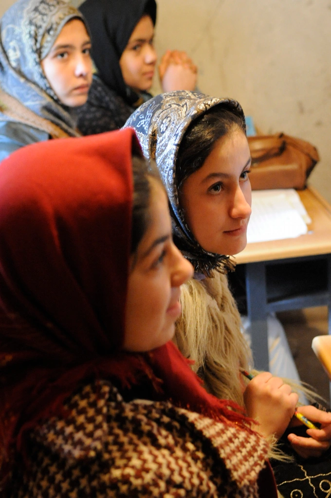 Schoolgirls at their desks in Herat, Afghanistan, in 2009