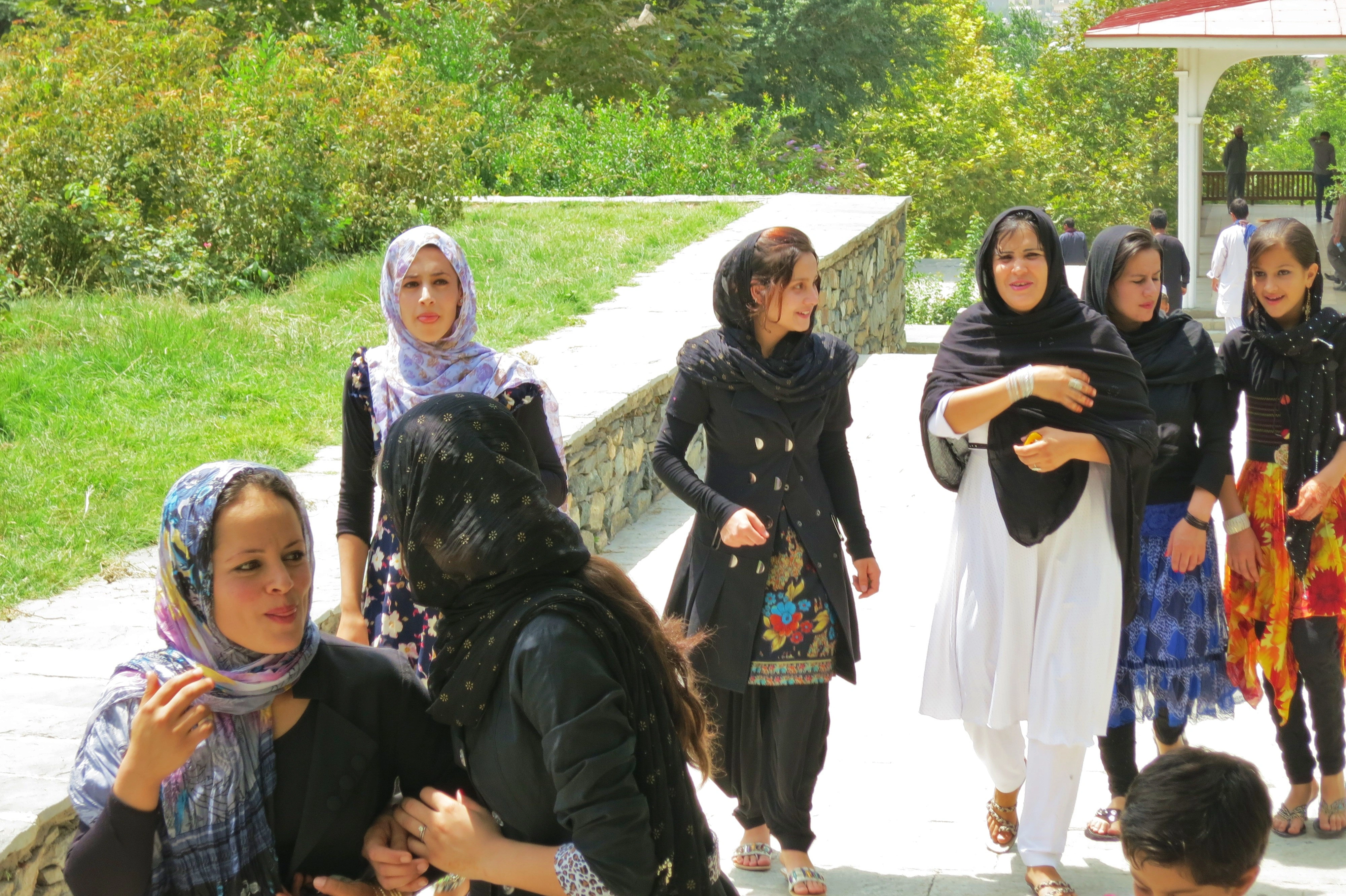 Women visiting Bagh-e-Babur gardens in Kabul in 2013