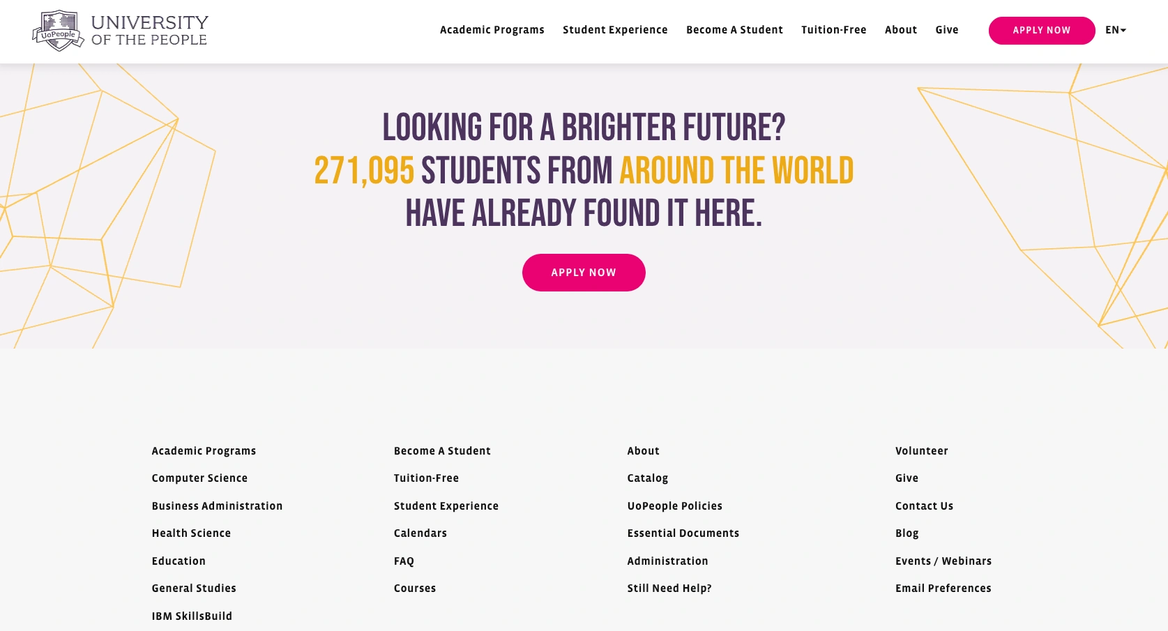 Screenshot of the University of the People website
